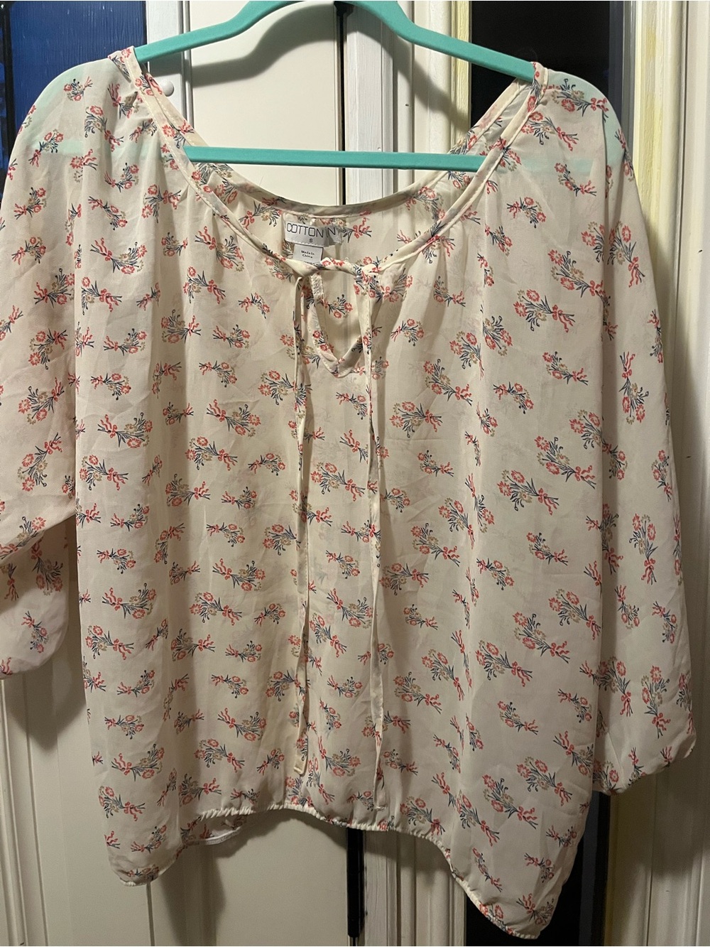 Cotton On Cream Floral Tie-Front Peasant Blouse